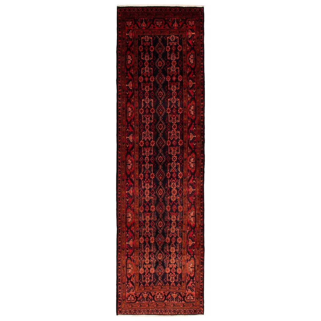 ECARPETGALLERY Hand-knotted Andelz Navy, Red Wool Rug - 3'10 x 13'9