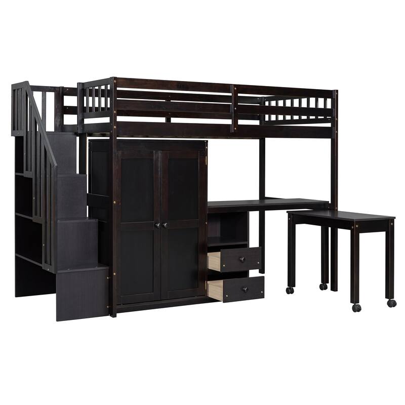 Space-Saving Twin Loft Bed with Playhouse-Inspired Design, Side Storage, Desk, and Wardrobe - Perfect for Kids & Teens