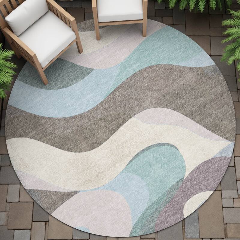 Machine Washable Indoor/Outdoor Casual Contemporary Chantille Rug - Taupe - 8' x 8'