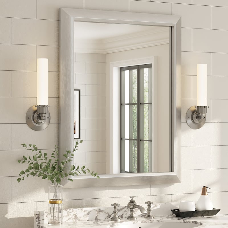 Beveled Metal Rectangle Framed Bathroom Vanity Tempered Glass Mirrors - 36" x 28" - Silver
