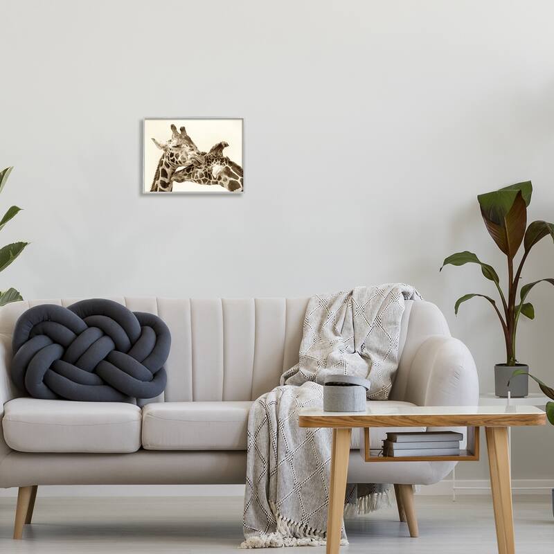 Stupell Sweet Cuddling Giraffes Sepia Wildlife Photography Portrait Framed Wall Art, Design by Carrie Ann Grippo-Pike - Tan