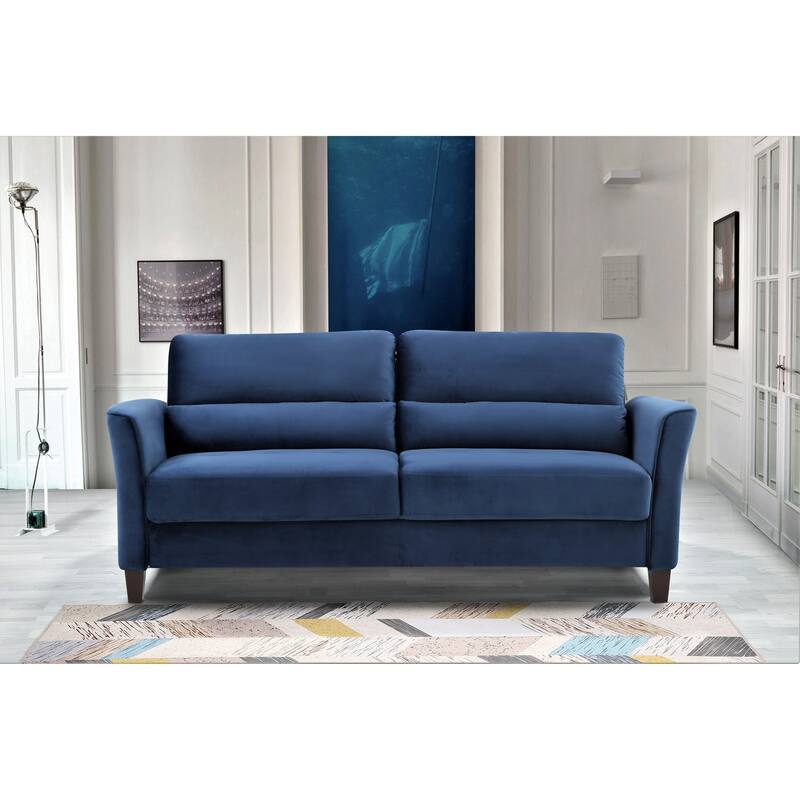 2 Pieces Mid Century Modern Upholstered Sloped Arms Living Room Set, Loveseat and Sofa