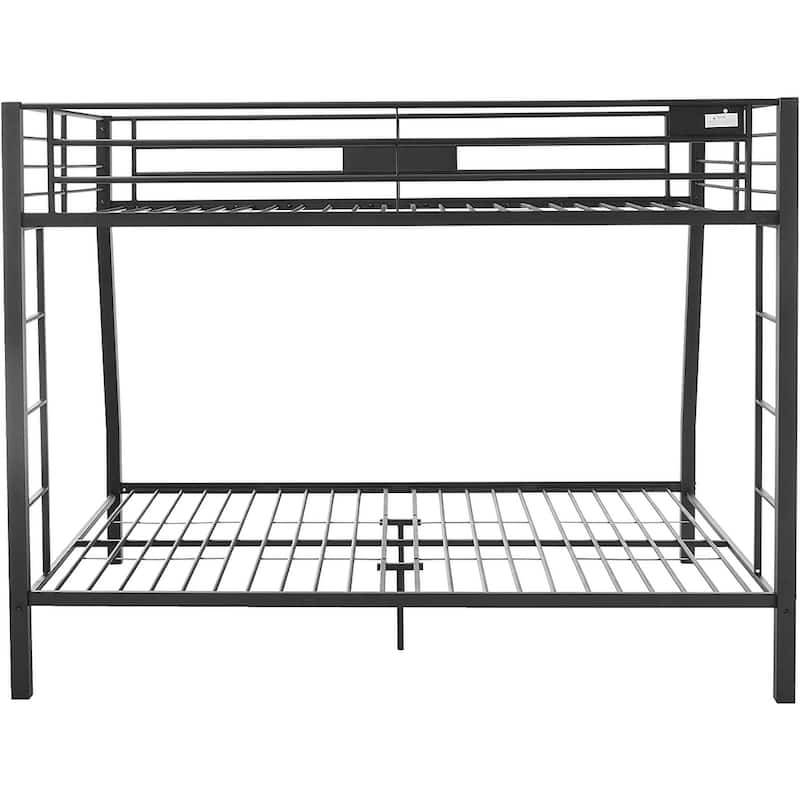 Black Contemporary Metal Tube Full XL over Queen Bunk Bed with Side