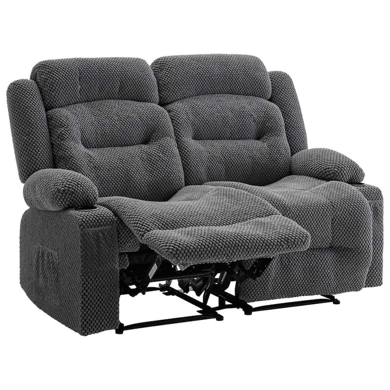 Grey Corduroy Recliner Loveseat with Vibration Massage, Lumbar Heat and USB Ports - 63 x 37 x 42.9 in