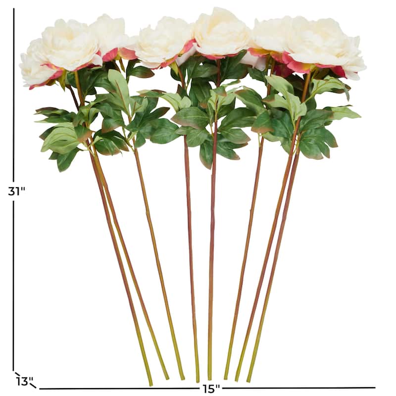 Faux Foliage Peony Tall Artificial Flower Stem with Pink Accents - Set of 8 White - Roche River Decor
