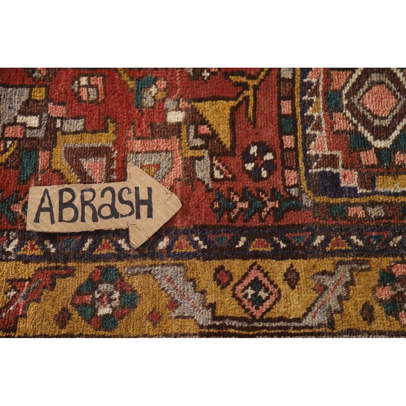 Geometric Hand-knotted Heriz Persian Vintage Runner Rug - 3'8"x 11'3"