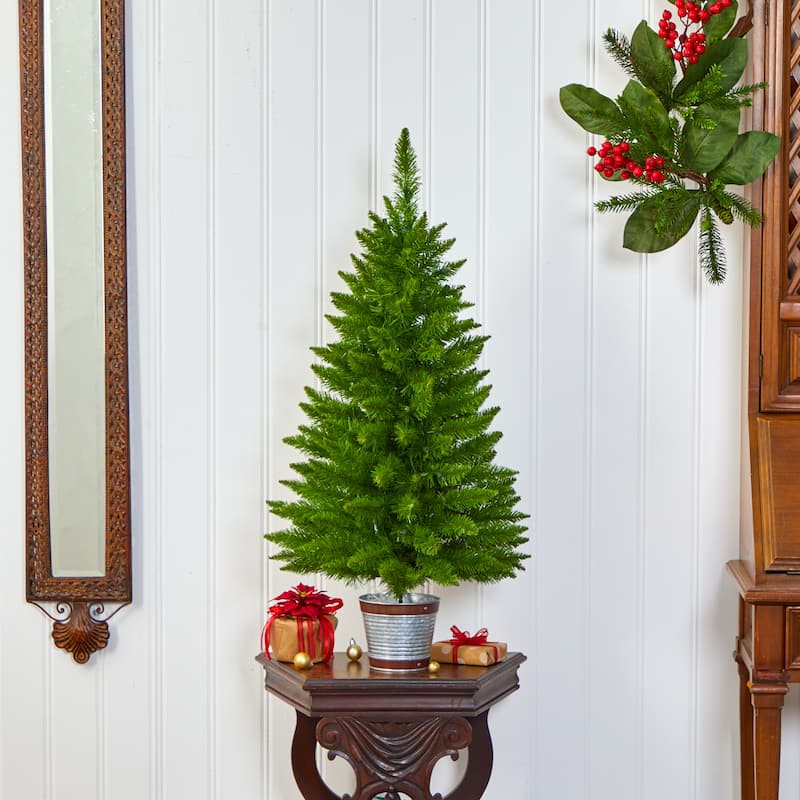 3ft. Pine Artificial Christmas Tree with 50 Warm White Lights and 143 Branches - Compact Holiday X-Mas Accent Tree
