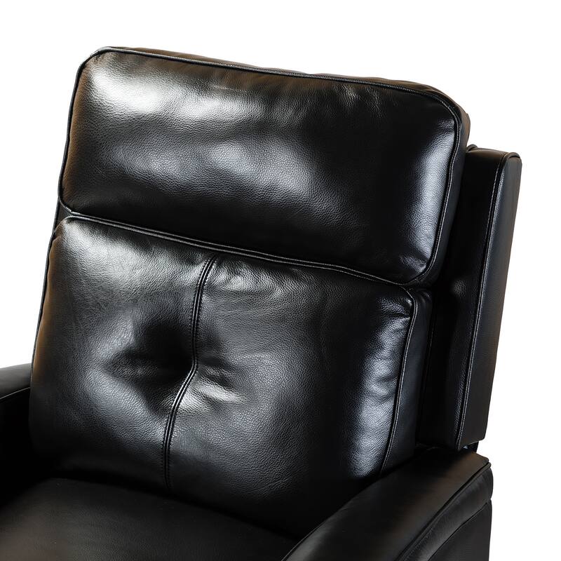 Gaspar Mid-Century Modern Genuine Leather Pushback Recliner with Wood legs Set of 2 by HULALA HOME