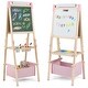 preview thumbnail 2 of 8, 3-in-1 Kids Wooden Art Easel with Magnetic Chalkboard & Whiteboard, Height-Adjustable Drawing Board Pink