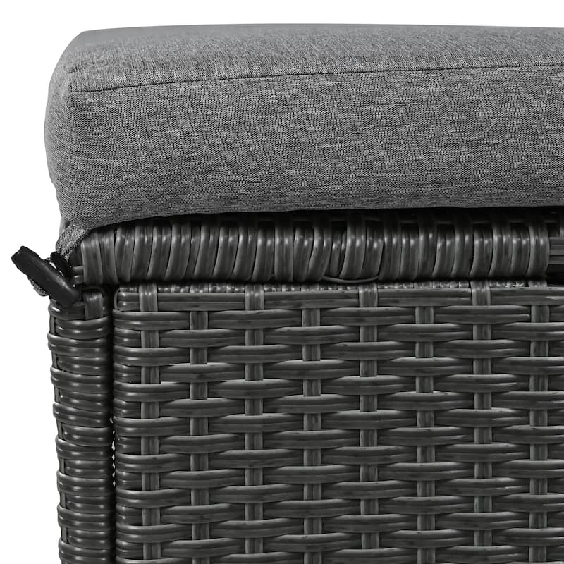 Roomfitters 5-Piece Outdoor Rattan Sofa Set, Patio Sectional Furniture with Dining Table, Storage Bench, Side Trays