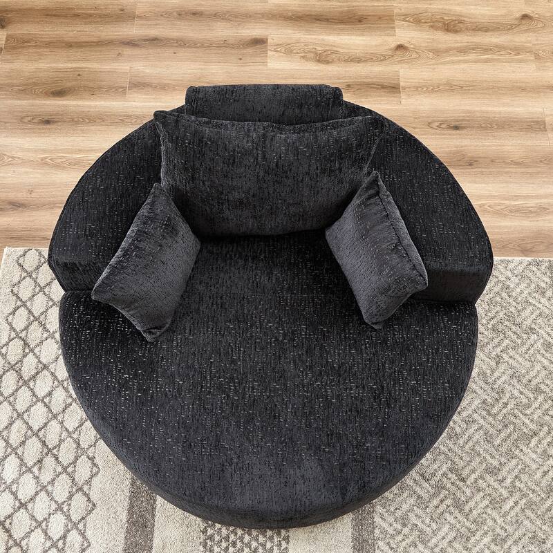 Black Modern 55" Round Chenille Sponge Single Sleeper Sofa with Backrest Pillow for Living Room