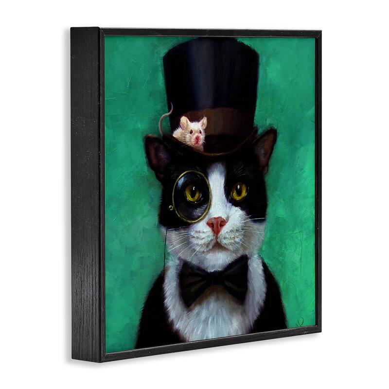 Stupell Good Sir Top Hat Cat w. Mouse and A Monacle Framed Wall Art, 12x12, Proudly Made in USA