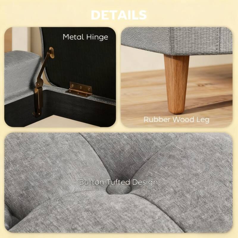 Upholstered Entryway Bench with Seating, Storage Ottoman Bench, with Lift Top and Rubberwood Legs