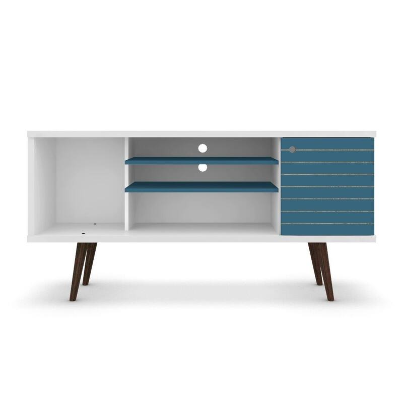 Manhattan Comfort Liberty 5-shelf Media Console Cabinet - White/Blue Door