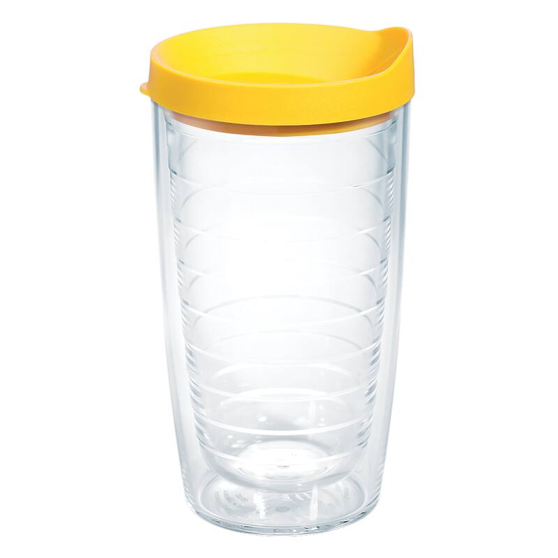 Tervis Clear & Colorful Lidded Made in USA Double Walled Insulated Travel Tumbler, Yellow Lid - 16oz