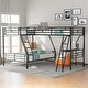 preview thumbnail 1 of 7, Black Contemporary Twin over Full Bunk Bed with Loft, Desk, Guardrails, Black Black