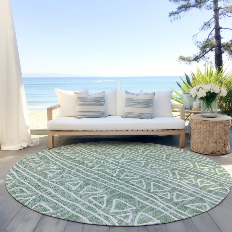 Machine Washable Indoor/ Outdoor Chantille Boho Morrocan Rug - Sage - 8' x 8'