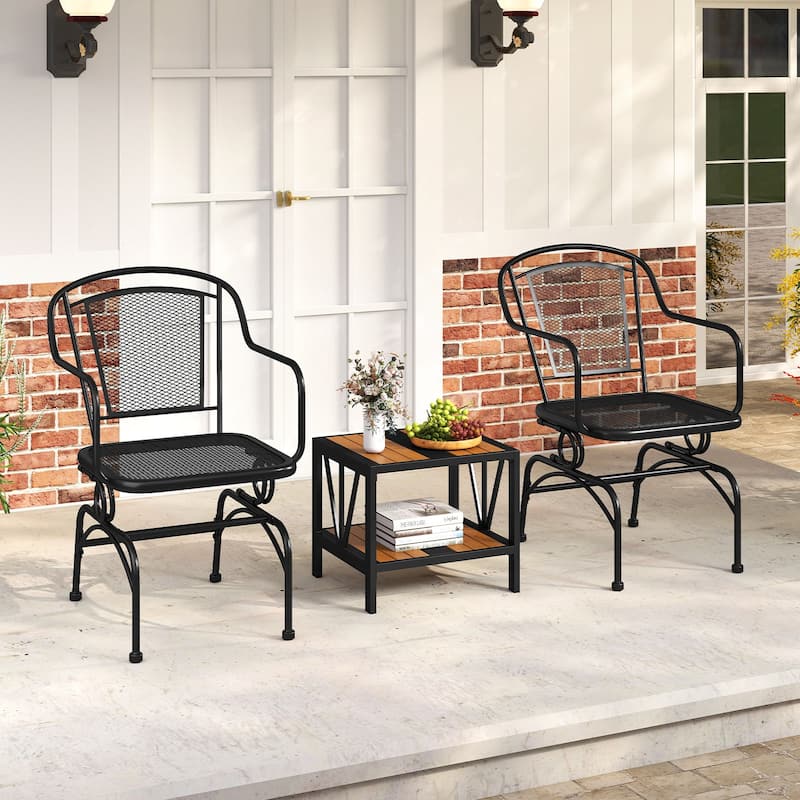 Gymax Patio Rocking Chairs Set of 2 w/ Metal Mesh Backrest & Seat