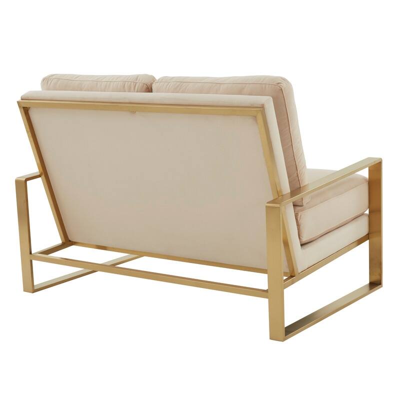 Jefferson Modern Two-Seater Velvet Loveseat with Brushed Gold Stainless Steel Base, Removable Cushions for Living Room or Lounge