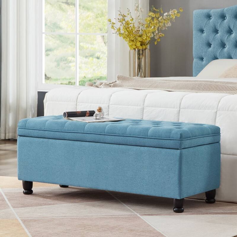 Storage Bench with Spindle Wooden Legs - Light Blue