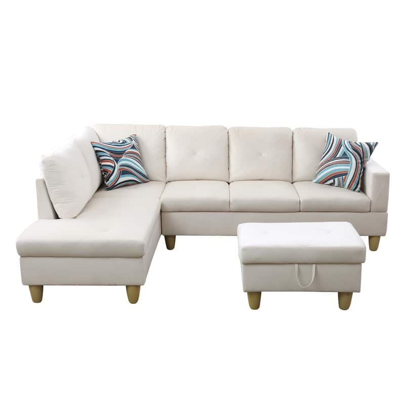 66.5" White Flannel 3-Piece Living Room Sofa Set