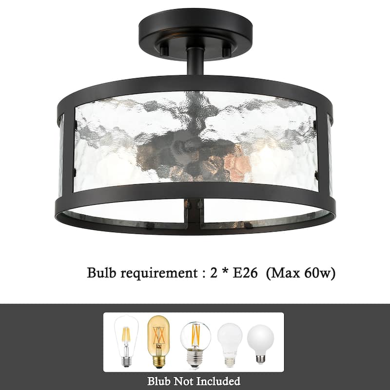 Gocek Farmhouse Semi Flush Mount Ceiling Light with Hammered Glass