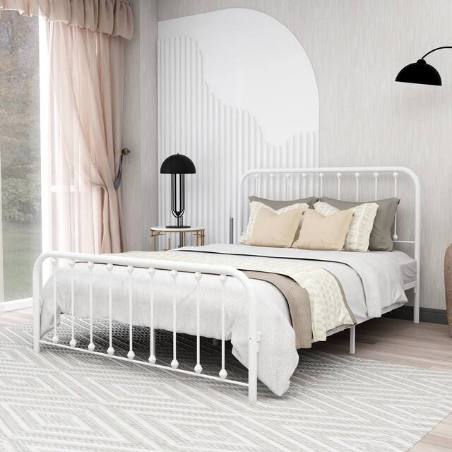 Alazyhome Sturdy Metal Platform Bed Frame - Queen - White