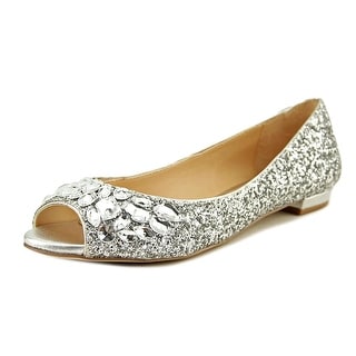 silver peep toe flats