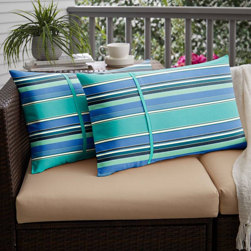 Sorra Home Sunbrella Outdoor Single Petite Flange Pillow Set of 2 - Sunbrella - Dolce Oasis/Canvas Aruba - 16 in H x 26 in W x 6 in D