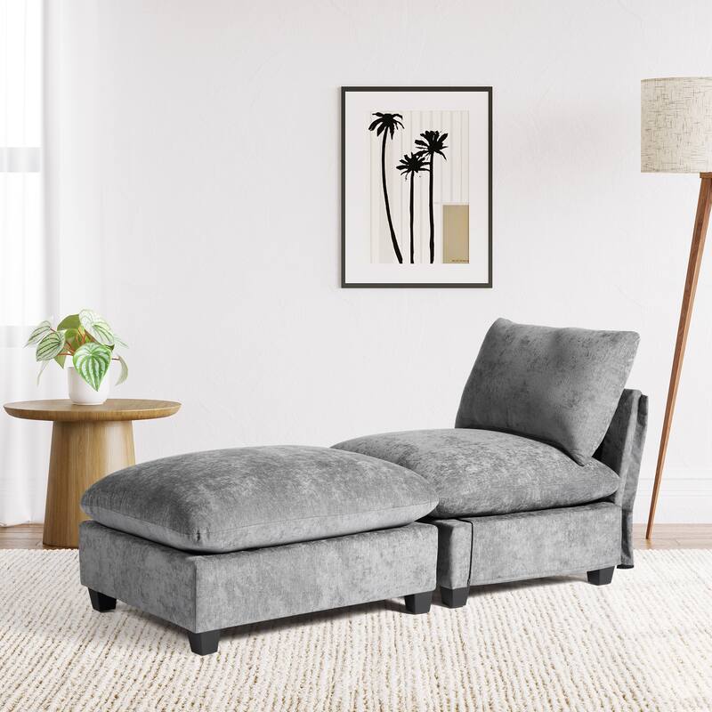 Lucca Chenille Upholstered Single Sofa Chair with Ottoman