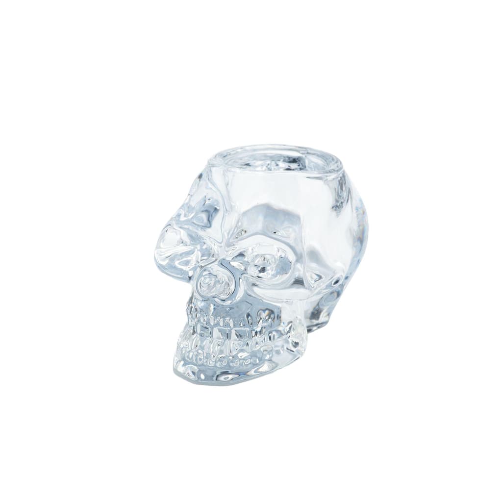 5" Crystal Clear Skull Design Glass Candle Holder