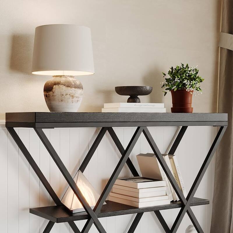 3-Tier X-Shaped Console Table, Entryway Table with Storage Shelf