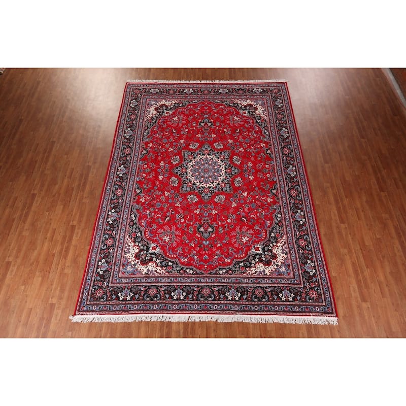 Medallion Red Kashan Turkish Area Rug Machine Made Carpet - 9'8" x 13'3"