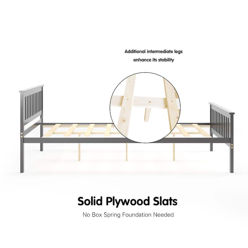 Costway Full Wood Platform Bed with Headboard and Footboard Mattress