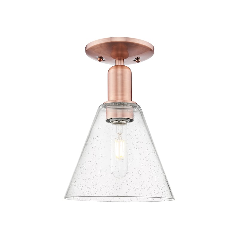 Innovations Lighting 716-1C-12-8 Berkshire Glass Semi-Flush Berkshire - Antique Copper / Seedy