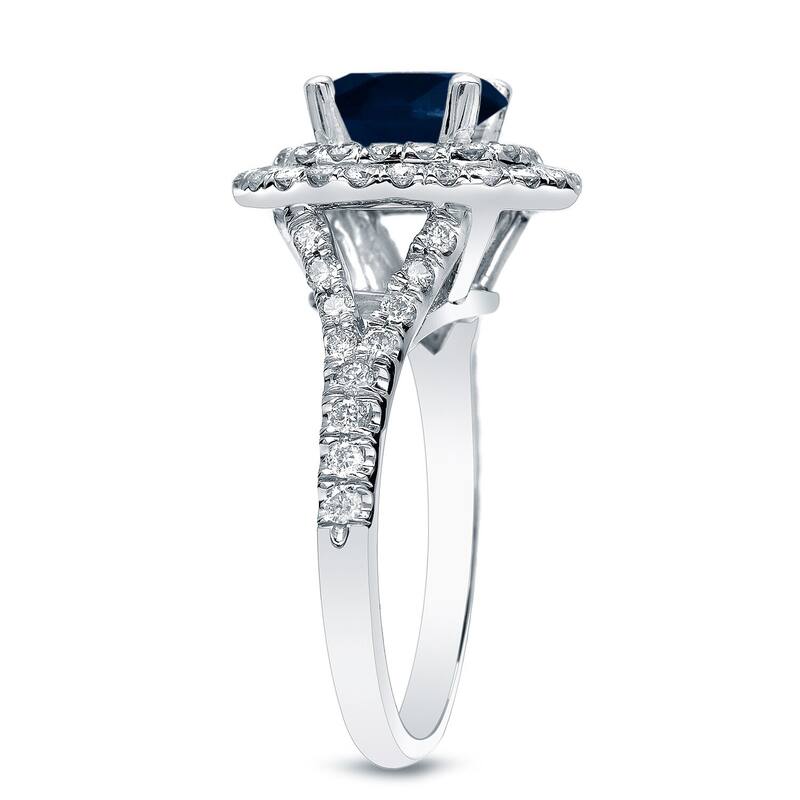 Auriya 14k Gold 1ct Blue Sapphire Double Halo Diamond Engagement Ring 3/5ct TDW