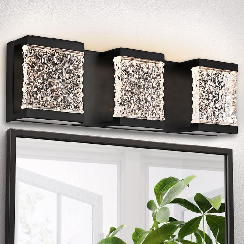 15" 3-Light LED Vanity Light with Crystal Glass - Black