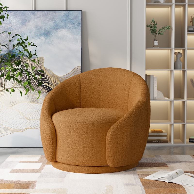Upholstered Boucle Swivel Barrel Chair - 1 Chair - Rusted Orange-1 Chair
