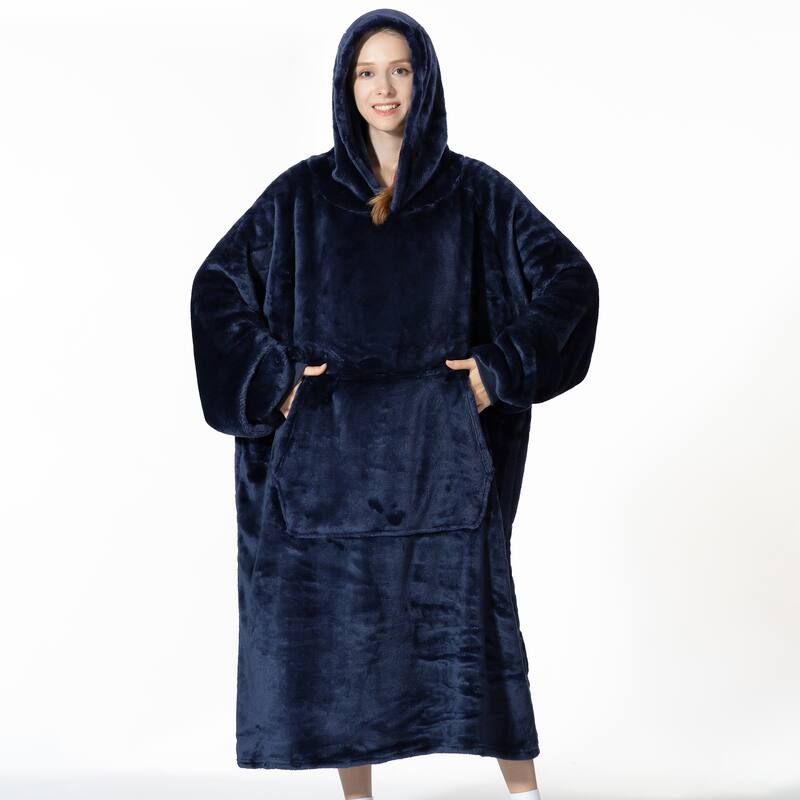 Wearable Blanket Oversized Soft Microplush Hood, Sleeves, Pouch Pocket