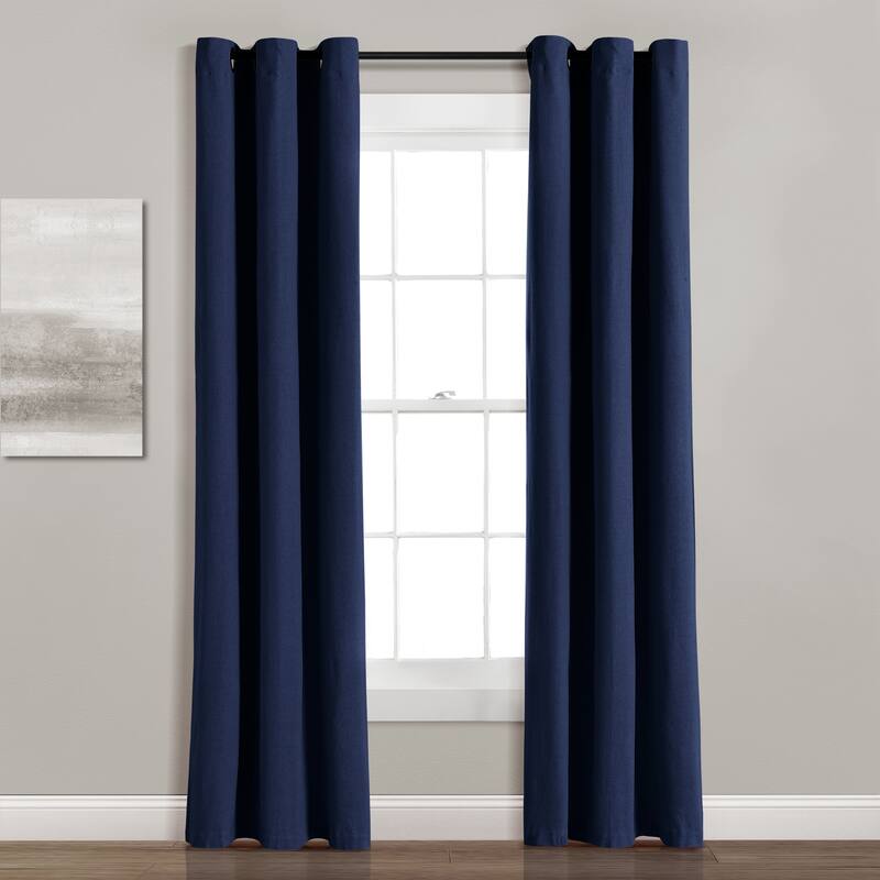 Lush Decor Insulated Grommet Blackout Linen Window Curtain Panel Single - Navy - 84" x 38"