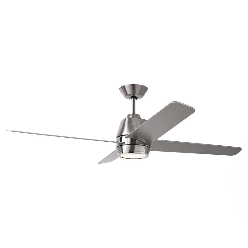 54" Brushed Nickel Plywood 4-blade Modern Ceiling Fan with Light and Wall Control