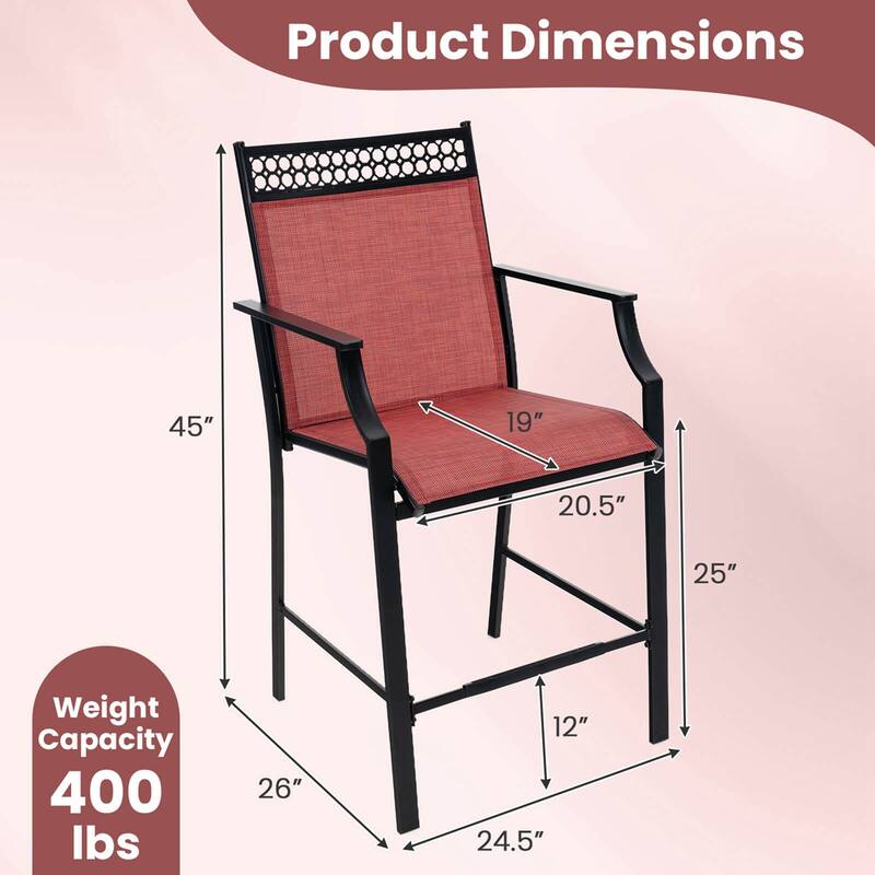 Costway Outdoor Counter Stools Set of 2 with Footrest & Armrests Metal - See Details