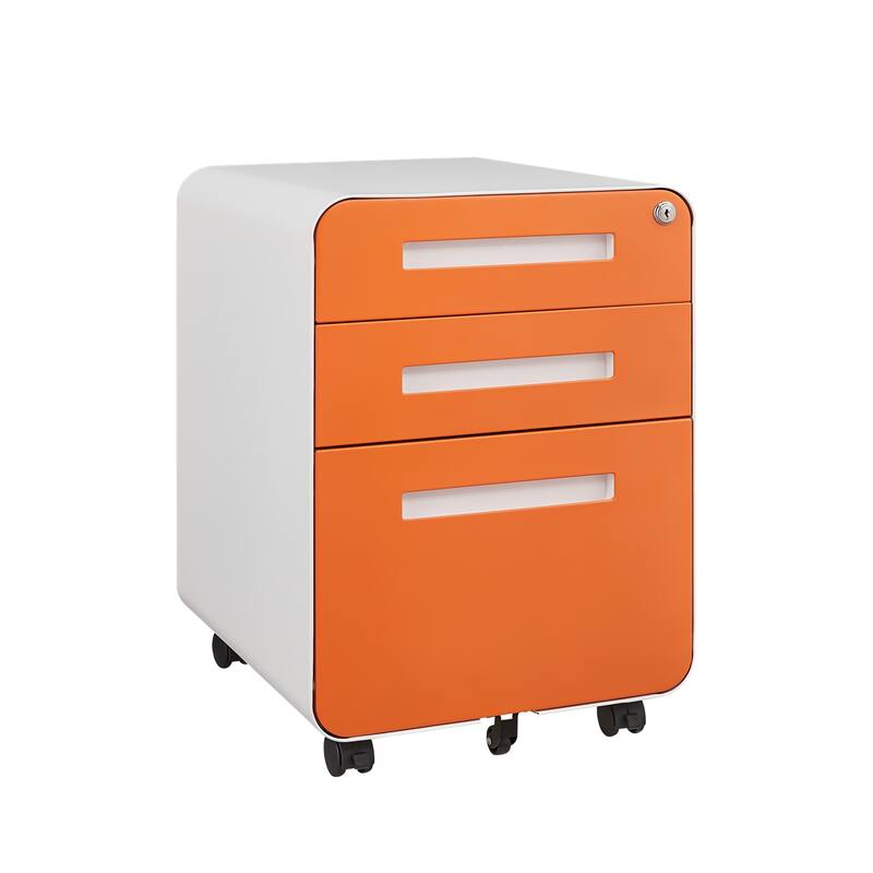 Rounded 3 Drawer Mobile Storage Filing Cabinet with 5-wheel Design Anti Tilt Cold-rolled Steel