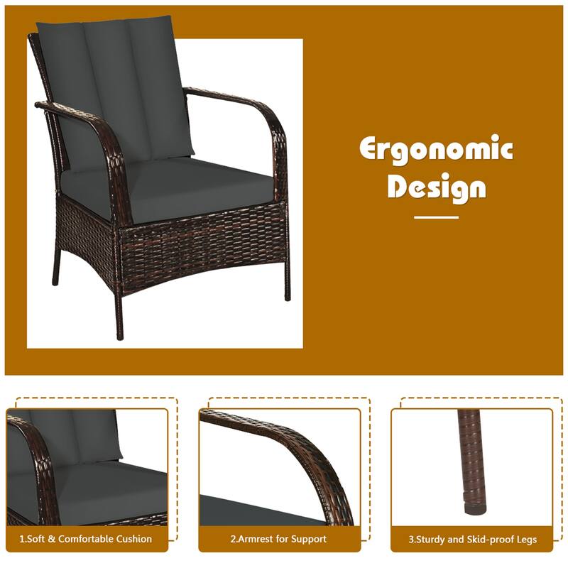 Gymax 3PCS Outdoor Patio Rattan Conversation Set Furniture Set w/