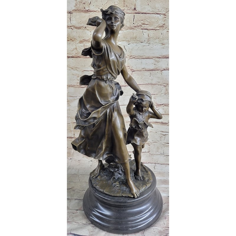Young Mother Child Bronze Statue Sculpture Vintage Style Decor By Moreau
