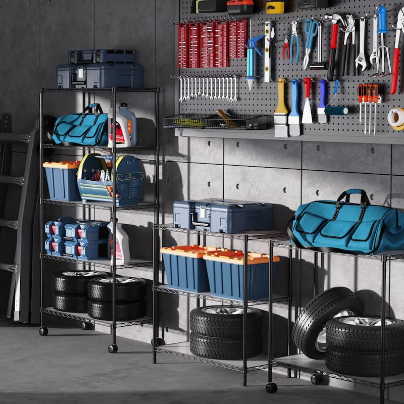 5 Tier Shelf Wire Shelving Unit, NSF Heavy Duty Wire Shelf Metal Large Storage Shelves Height Adjustable Utility ﻿