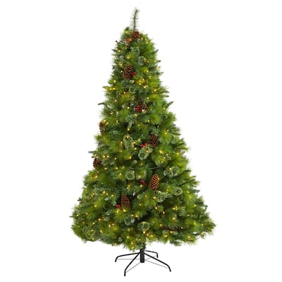 7ft. Mixed Pine Artificial Christmas Tree with Pine Cones, Berries and 500 Clear LED Lights - Full & Lush Holiday X-Mas Display