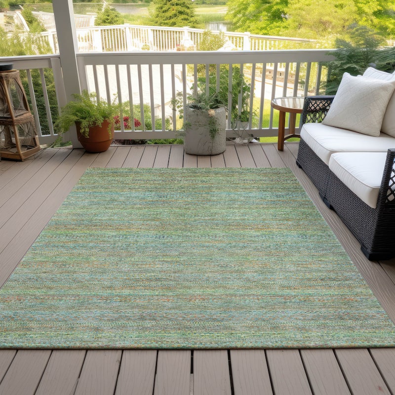 Machine Washable Indoor/Outdoor Modern Stripes Chantille Rug - Green - 9' x 12'