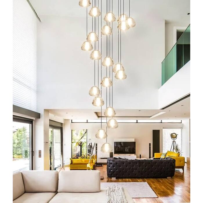 KAYLA 30-Lights Gold Modern Crystal Chandelier for Staircases, 157" Extra-Long Adjustable LED Ceiling Light