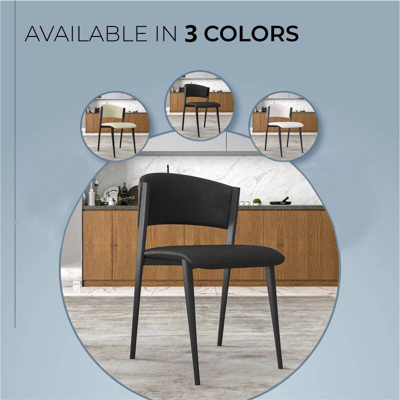 2-Piece Leather Dining Chair Curved Open-Back Side Chair with Waterfall Seat Design